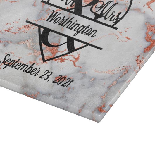 Roze Gouden Marmer Mr. en Mrs. Hart Trouwcadeau Snijplank (Hoek)