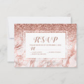 Roze Gouden Marmer Nep Glitter Script RSVP Kaartje (Voorkant)