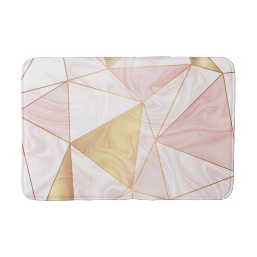 Roze & Gouden Marmer Poly Geometrische Driehoeken Badmat (Voorkant)