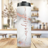 Roze Gouden Marmer Stijlvolle Handtekening Script Thermosbeker