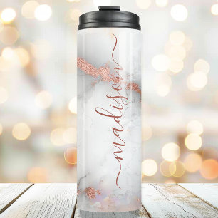 Roze Gouden Marmer Stijlvolle Handtekening Script  Thermosbeker
