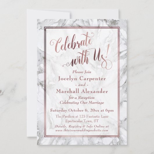 Roze Gouden Marmer Vier Feest Met Ons Ontvangst On Kaart (Voorkant)