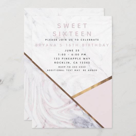 Roze Gouden Marmer Wervel Bloos Roze Brons Sweet 1 Kaart (Voorkant / Achterkant)