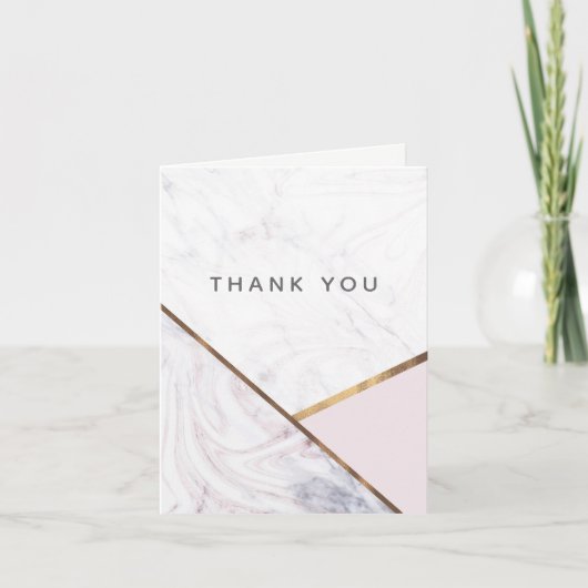 Roze Gouden Marmer Wervelende Blush Roze Brons Bed Bedankkaart (Voorkant)