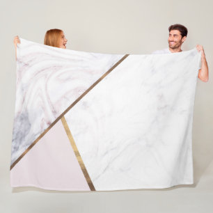 Roze Gouden Marmer Werveling & Blush Roze Bronzen Fleece Deken