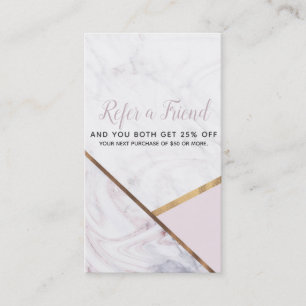 Roze Gouden Marmer Werveling & Blush Roze Verwijs Aanbevelingskaartje
