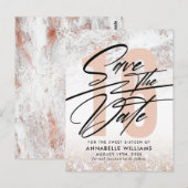 Roze Gouden Marmeren 16e Verjaardagsfeest Save The Briefkaart (Voorkant / Achterkant)