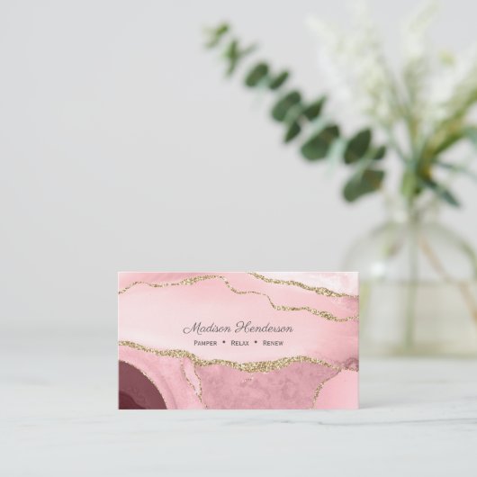 Roze gouden marmeren agaat beauty Visitekaartjes (Staand voorkant)