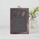Roze Gouden Marmeren Bruiloft Details over Donkerg Informatiekaartje (Staand voorkant)