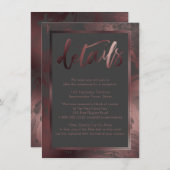 Roze Gouden Marmeren Bruiloft Details over Donkerg Informatiekaartje (Voorkant / Achterkant)