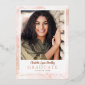 Roze Gouden Marmeren Folie Afstudeer Uitnodiging (Voorkant)
