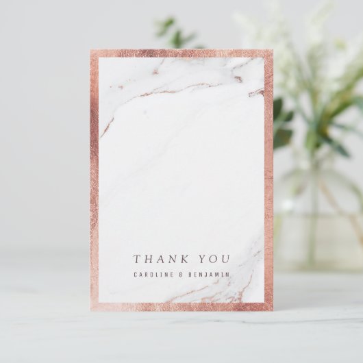 Roze gouden marmeren luxe moderne trouwtrouwkaart bedankkaart (Staand voorkant)