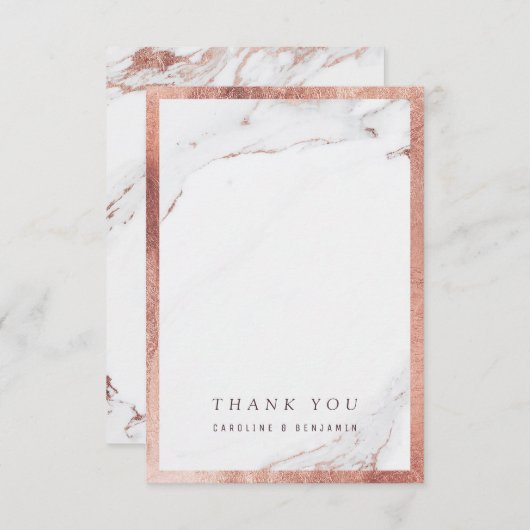 Roze gouden marmeren luxe moderne trouwtrouwkaart bedankkaart (Voorkant / Achterkant)