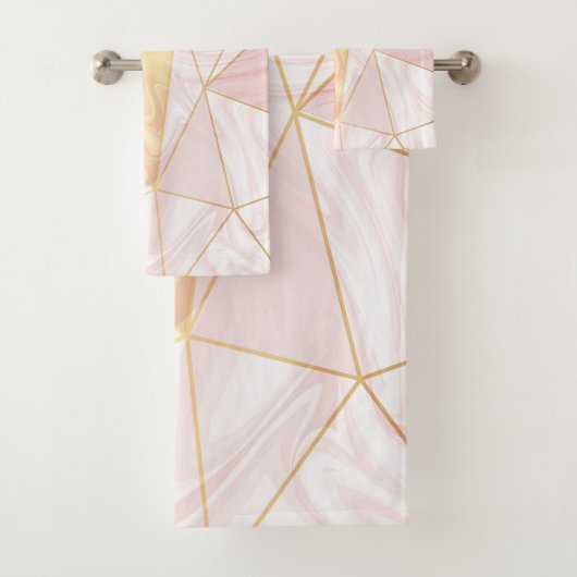 Roze & Gouden Marmeren Poly Geometrische Driehoeke Bad Handdoek (Insitu)