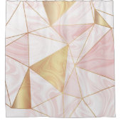 Roze & Gouden Marmeren Poly Geometrische Driehoeke Douchegordijn (Voorkant)