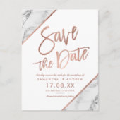 Roze gouden marmeren script witte save the date aankondigingskaart (Voorkant)