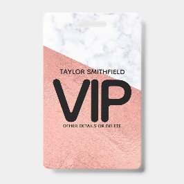 Roze gouden marmeren trendy VIP- badge met koordje