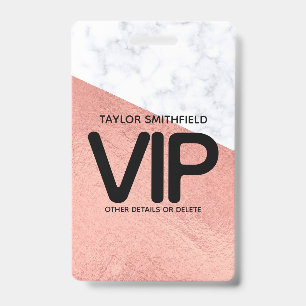 Roze gouden marmeren trendy VIP- badge met koordje