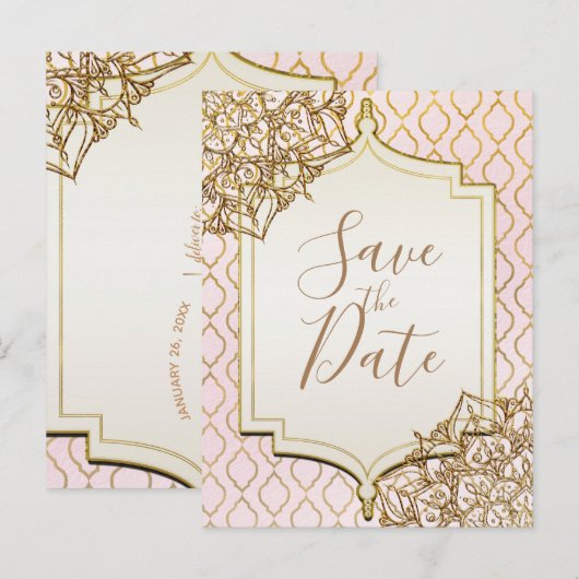 Roze Gouden Marokkaanse Arabische Nachten Bewaar d Aankondigingskaart (Voorkant / Achterkant)