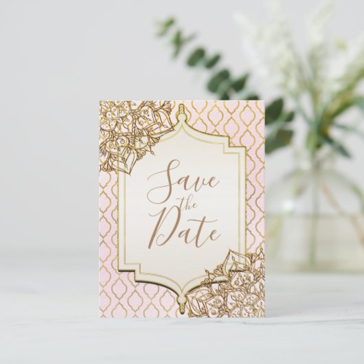 Roze Gouden Marokkaanse Arabische Nachten Bewaar d Aankondigingskaart (Staand voorkant)