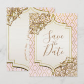 Roze Gouden Marokkaanse Arabische Nachten Save the Aankondigingskaart (Voorkant / Achterkant)