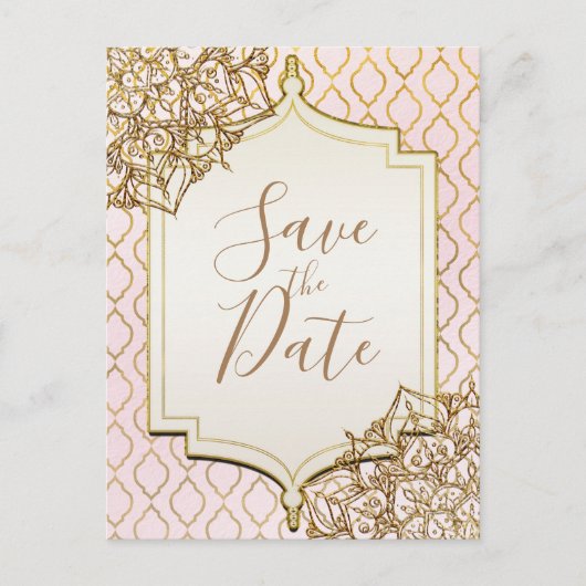 Roze Gouden Marokkaanse Arabische Nachten Save the Aankondigingskaart (Voorkant)