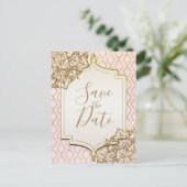 Roze Gouden Marokkaanse Arabische Nachten Save the Aankondigingskaart (Staand voorkant)