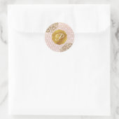 Roze & Gouden Marokkaanse Glam Monogram Bruiloftsg Ronde Sticker (Tas)
