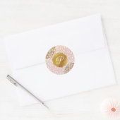 Roze & Gouden Marokkaanse Glam Monogram Bruiloftsg Ronde Sticker (Envelop)