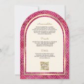 Roze Gouden Marokkaanse QR-code Sikh Boog Bruiloft Kaart (Achterkant)