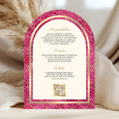 Roze Gouden Marokkaanse QR-code Sikh Boog Bruiloft Kaart