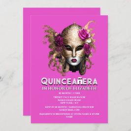 Roze gouden maskerade quinceanera verjaardag elega kaart