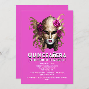 Roze gouden maskerade quinceanera verjaardag elega kaart