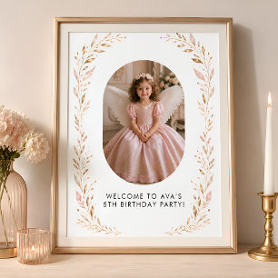 Roze Gouden Meisje 5e Verjaardag Welkomstbord Poster