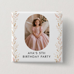 Roze Gouden Meisje 5e Verjaardagsfeest Favor Knop Vierkante Button 5,1 Cm