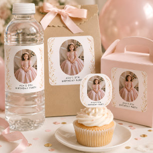 Roze Gouden Meisje 5e Verjaardagsfeest Favor Stick Vierkante Sticker