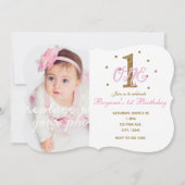 Roze & Gouden Meisjes Een 1e Verjaardag Party Foto Kaart (Voorkant)