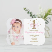 Roze & Gouden Meisjes Een 1e Verjaardag Party Foto Kaart (Staand voorkant)