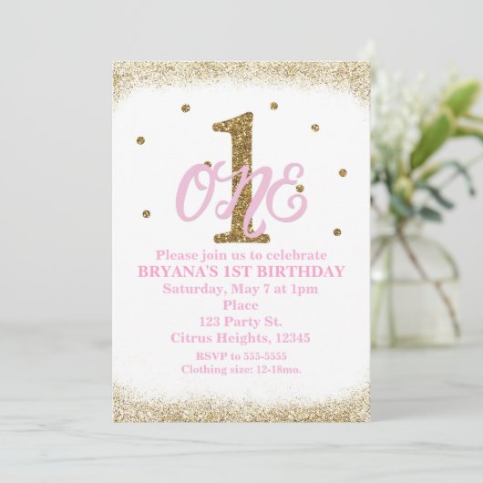 Roze & Gouden Meisjes Een 1e Verjaardagsfeest Kaart (Staand voorkant)
