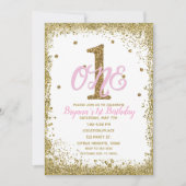 Roze & Gouden Meisjes Een 1e Verjaardagsfeest Kaart (Voorkant)