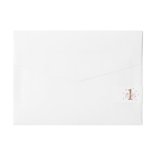 Roze & Gouden Meisjes Een 1e Verjaardagsfeest Omwikkelbaar Adreslabel (Achterkant)