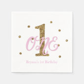 Roze & Gouden Meisjes Een 1e Verjaardagsfeest Servetten (Voorkant)