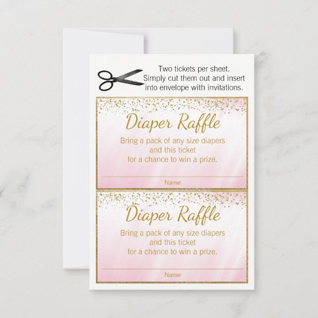 Roze Gouden Meisjes Luier Raffle Tickets (Voorkant)
