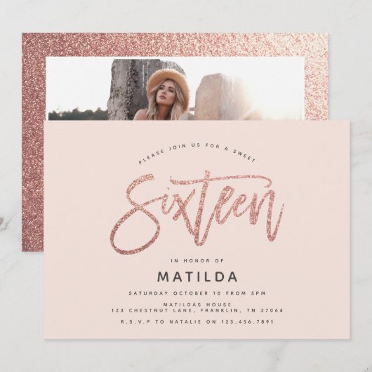 Roze gouden meisjesachtige glitter foto zoete 16 v (Voorkant / Achterkant)