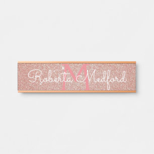 Roze Gouden Meisjesachtige Glitter Monogram Voorde Deurbordje