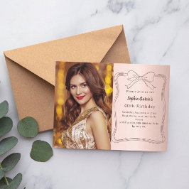 Roze gouden met de hand getekende strik foto verja uitnodiging briefkaart