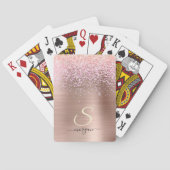 Roze Gouden Metaal, Glitter, Script Naam & Initiaa Pokerkaarten (Achterkant)