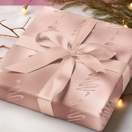 Roze Gouden Metallic Boom Moderne Kerstmis Cadeaupapier