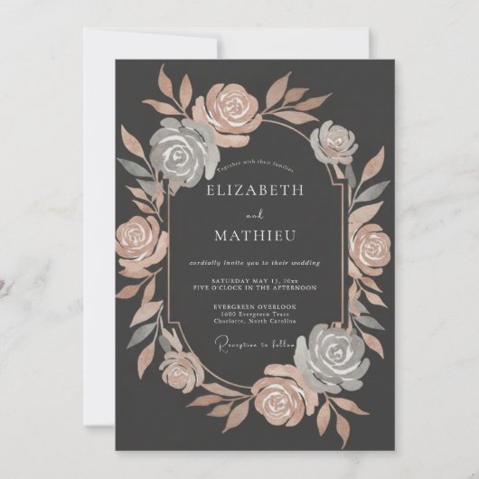 Roze Gouden Metallic Botanische Bruiloft Kaart (Voorkant)