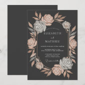 Roze Gouden Metallic Botanische Bruiloft Kaart (Voorkant / Achterkant)